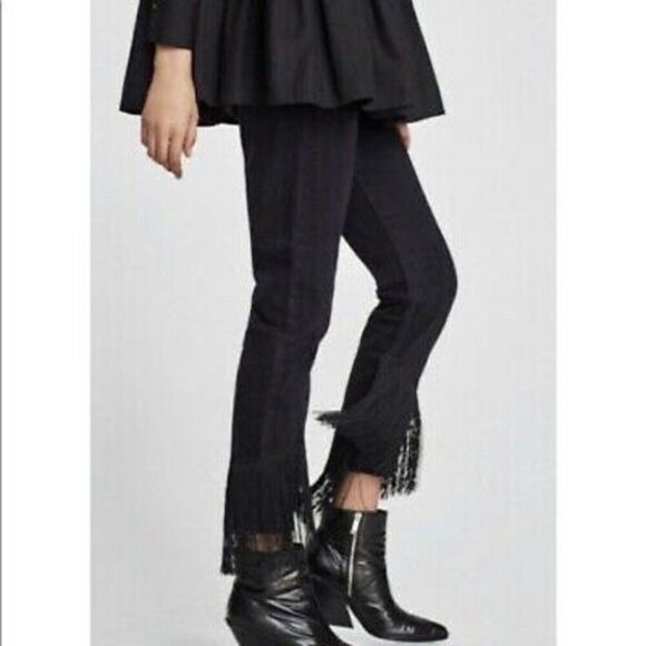 Zara Womens Black Denim High Rise Stretch Fringes Cropped Jeans Dark Wash Size 2 - Picture 4 of 13